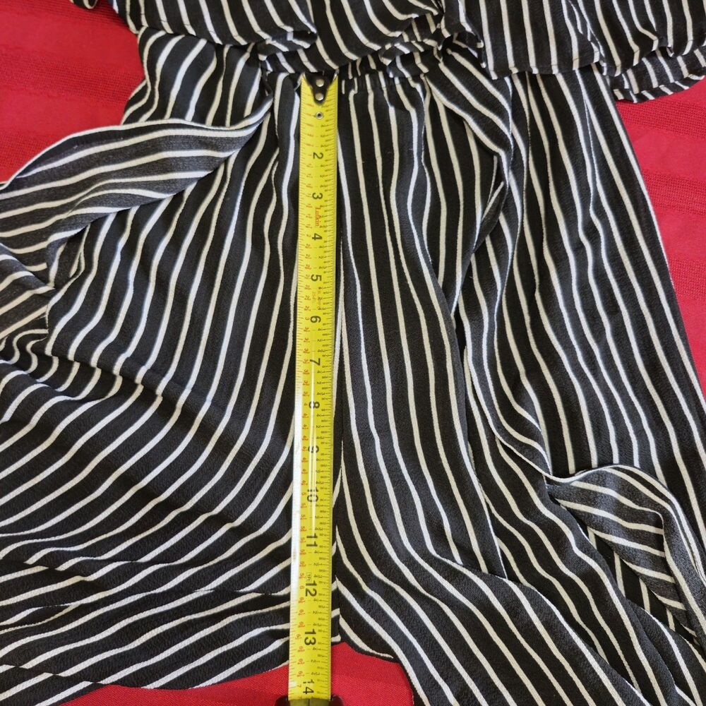 Favlux Black White Stripe Off Shoulder Jumpsuit Small Ruffle TulipHem Sleeveless - Picture 13 of 16